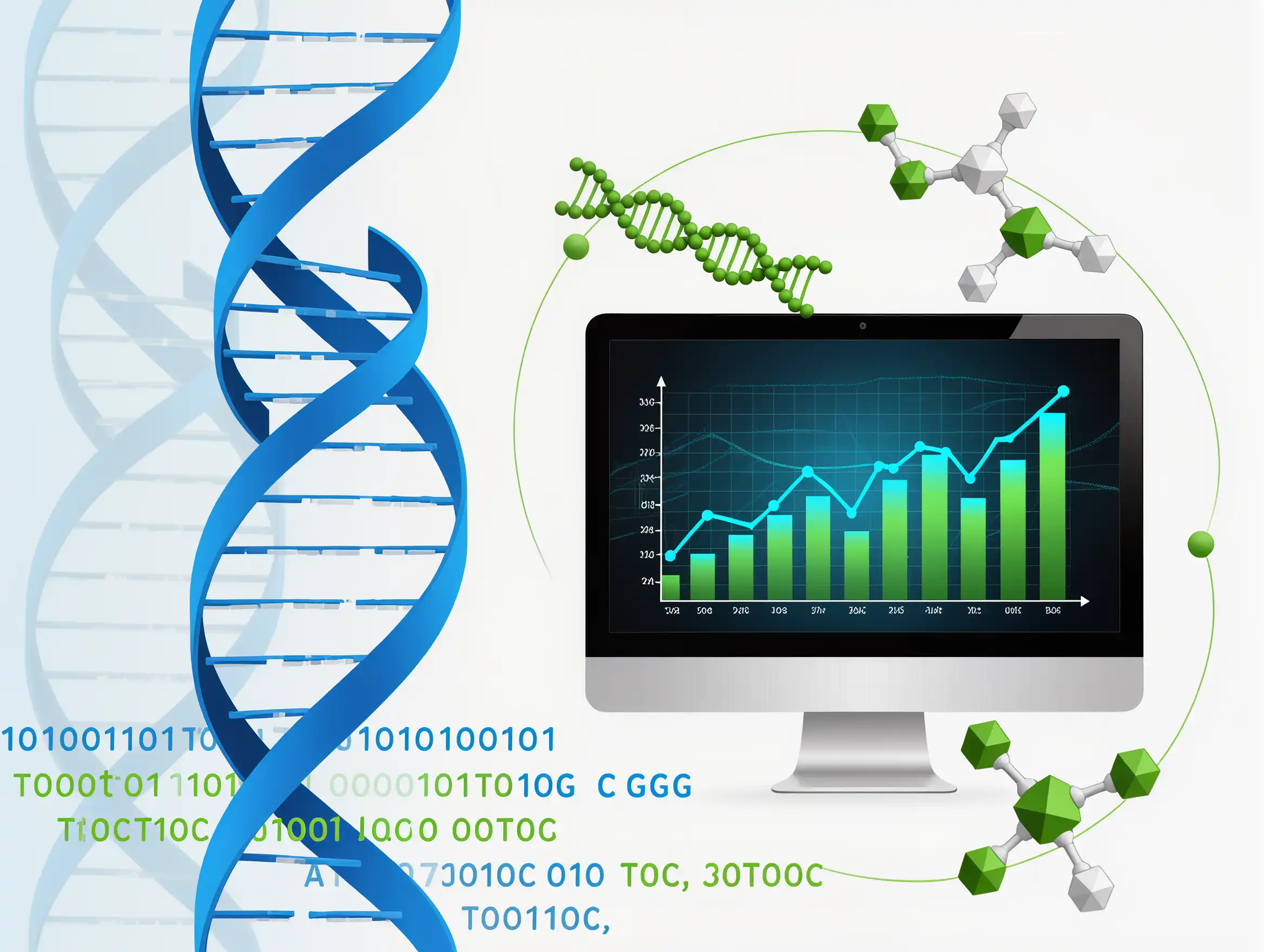An image representing the field of bioinformatics, combining a DNA helix and a computer circuit
