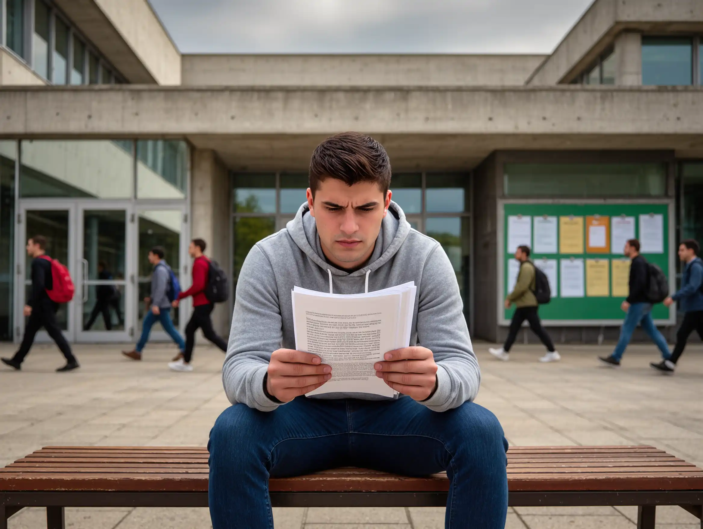 A student reading a scholarship cancellation notice with concern