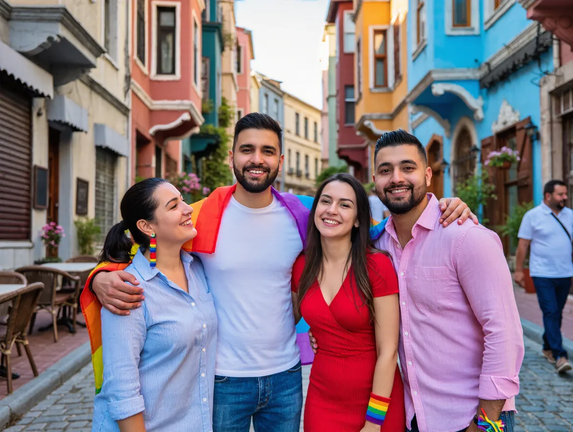 Group of people in Istanbul showing support and LGBTQ+ awareness